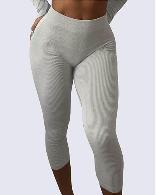 Jook Fitness, Premium Stretch Grey Capri Leggings [Sloped Pattern]